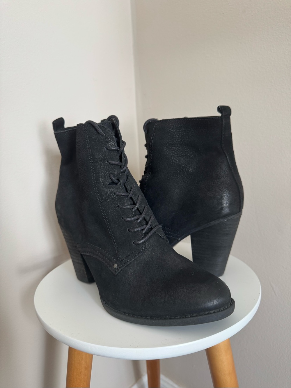 Aldo Black Lace-Up Stacked Heel Ankle Boots